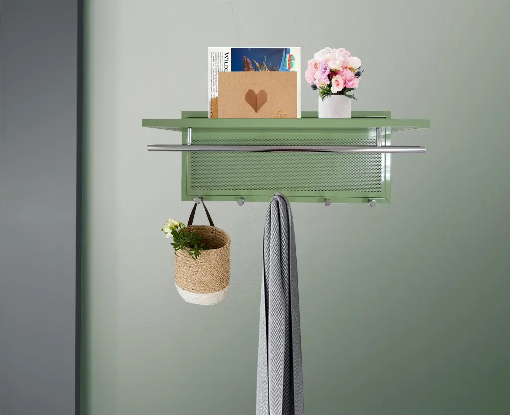 Esyspot Metallic Powder Coating Hook Wall Mounted Shelf Green Bedroom Organizer new spec furniture
