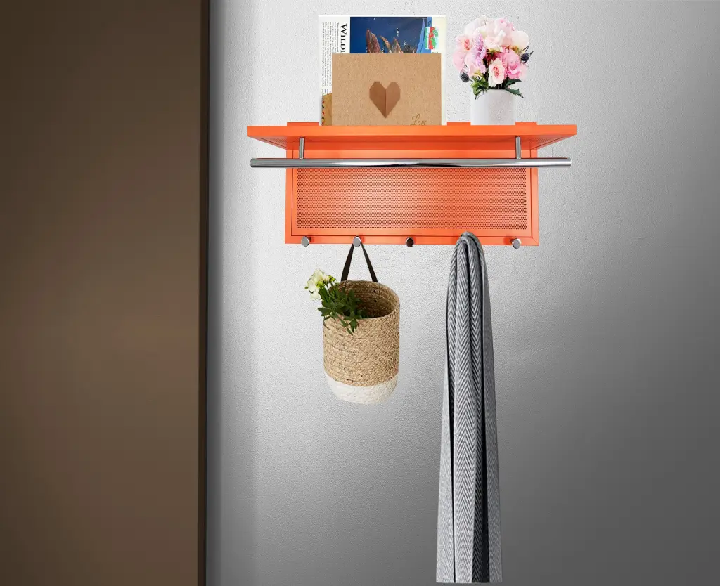 Esyspot Metallic Powder Coating Hook Wall Mounted Shelf Orange Finish new spec furniture
