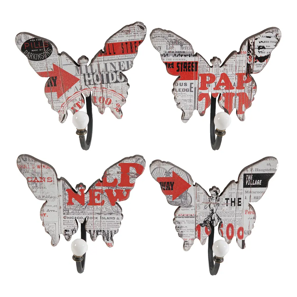 Butterfly Wall Decor 4 Metallic Hooks Set 4 Multicolor royal hampton