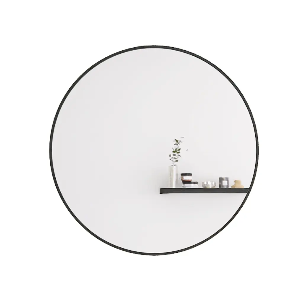24 Inch Wall Round Circle Mirror Bathroom Make Up Vanity Mirror Black Frame uni-home