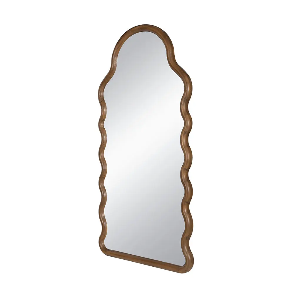 30x1.5x55 Inch Arch Timber Mirror Unique Frame Brown Pine Wall Mirror w2078