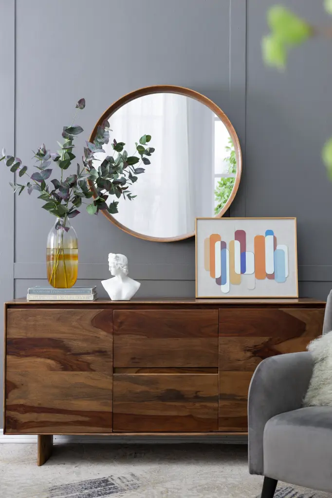 31.5" Round Pine Wood Mirror - Wall Mounted Home Decor Bathroom & Living Room w2078