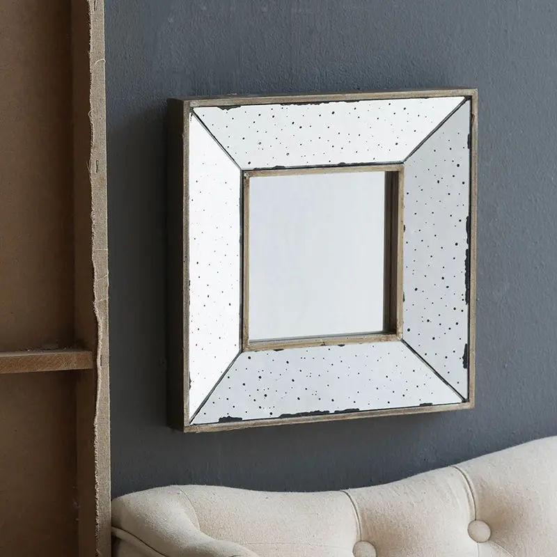 12 Inch X 12 Inch Distressed Shiny Metal Square Accent Mirror Wall Mirror Living Room w2078