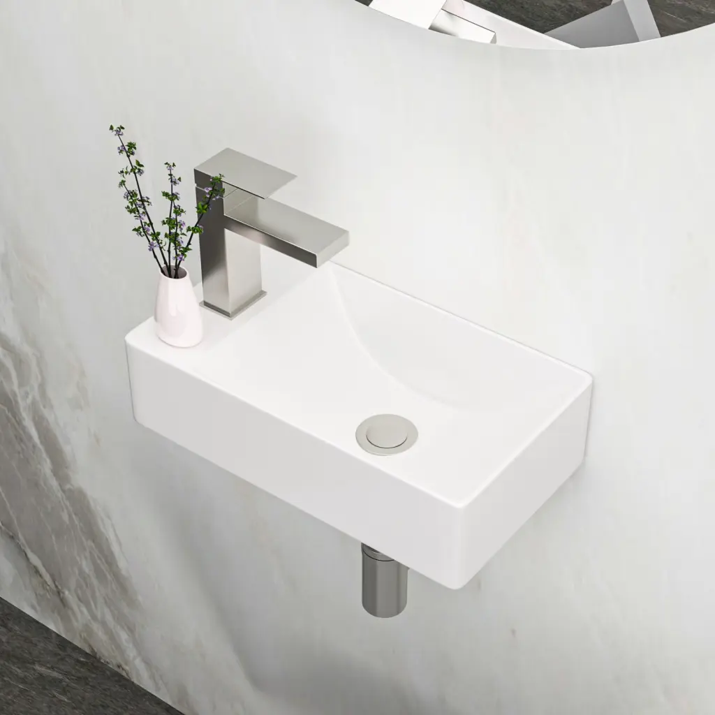 White Porcelain Rectangle Wall Mount Bathroom Sink 14.88X8.69 Inch Modern Design lordear
