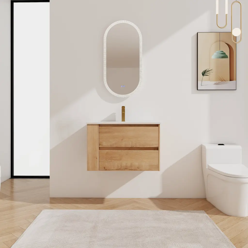 30" Wall Mount Bathroom Vanity Porcelain Sink 2 Soft Close Drawers g-lemon
