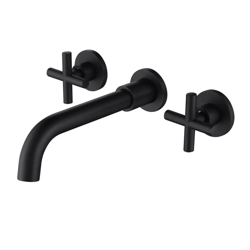 Bathroom Faucet Wall Mounted Bathroom Sink Faucet Matte Black Copper Alloy Modern Tap w2287