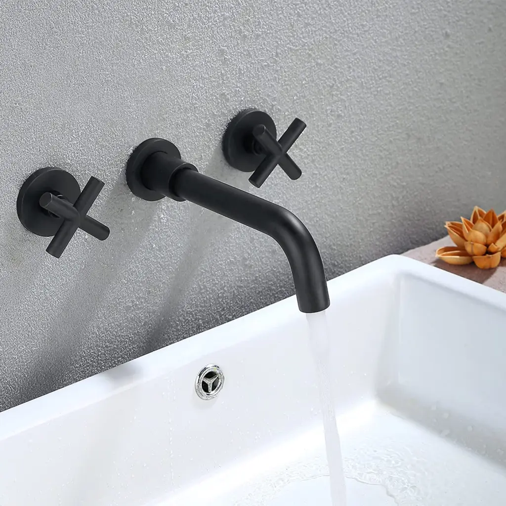 Bathroom Faucet Wall Mounted Matte Black Copper Alloy Sink Faucet w928 dongtu group