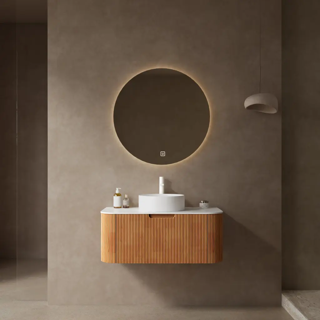 Dina 36 Inch Bathroom Vanity Sink Modern Wall Mounted Floating Curve Design Storage Cabinet anicco lab