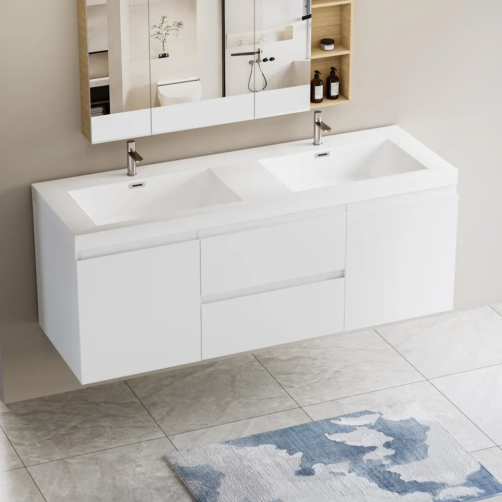 60 Inch Floating Bathroom Vanity Sink Modern Wall Mounted Bathroom Storage bathin