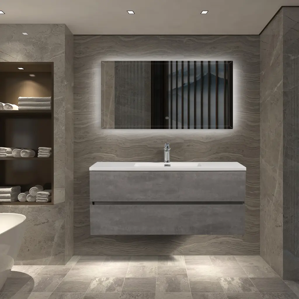 47 Inch Wall Mounted Single Bathroom Vanity Ash Gray White Solid Surface bathininc