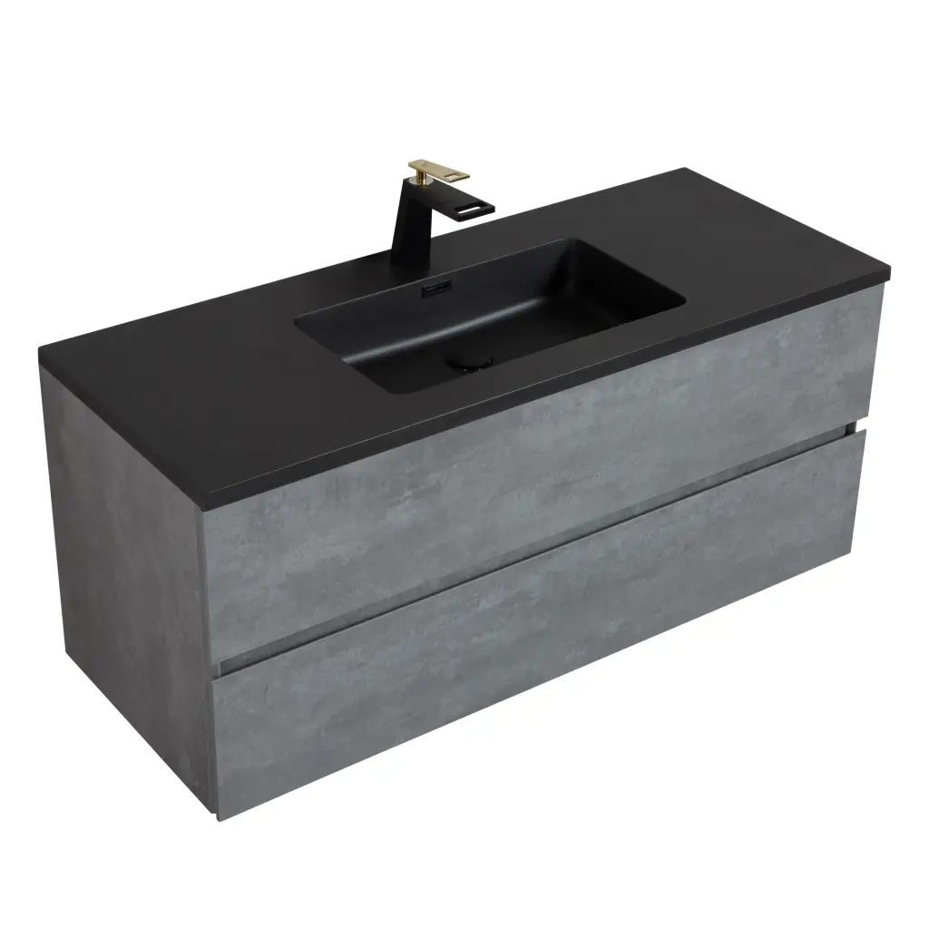 Wall Mounted Single Bathroom Vanity Ash Gray Matte Black Solid Surface bathininc