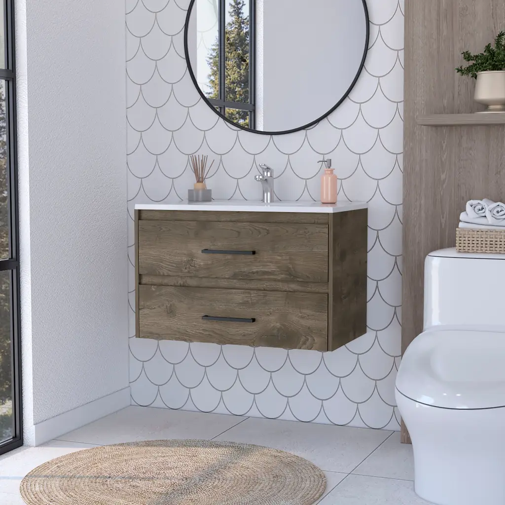 Lafayette 2 Drawer Wall Mounted Bathroom Vanity Dark Brown White Modern Design furniture max