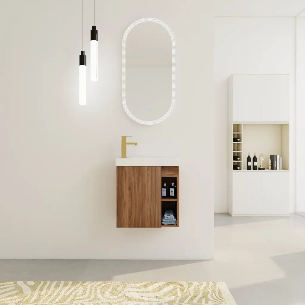 20 Inch Floating Wall Mounted Bathroom Vanity White Resin Sink g-lemon