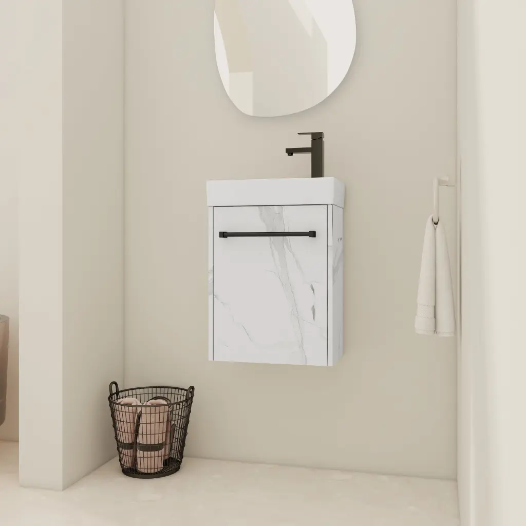 16 Inch Floating Wall Mounted Bathroom Vanity Ceramic Sink and Soft Close Doors g-lemon