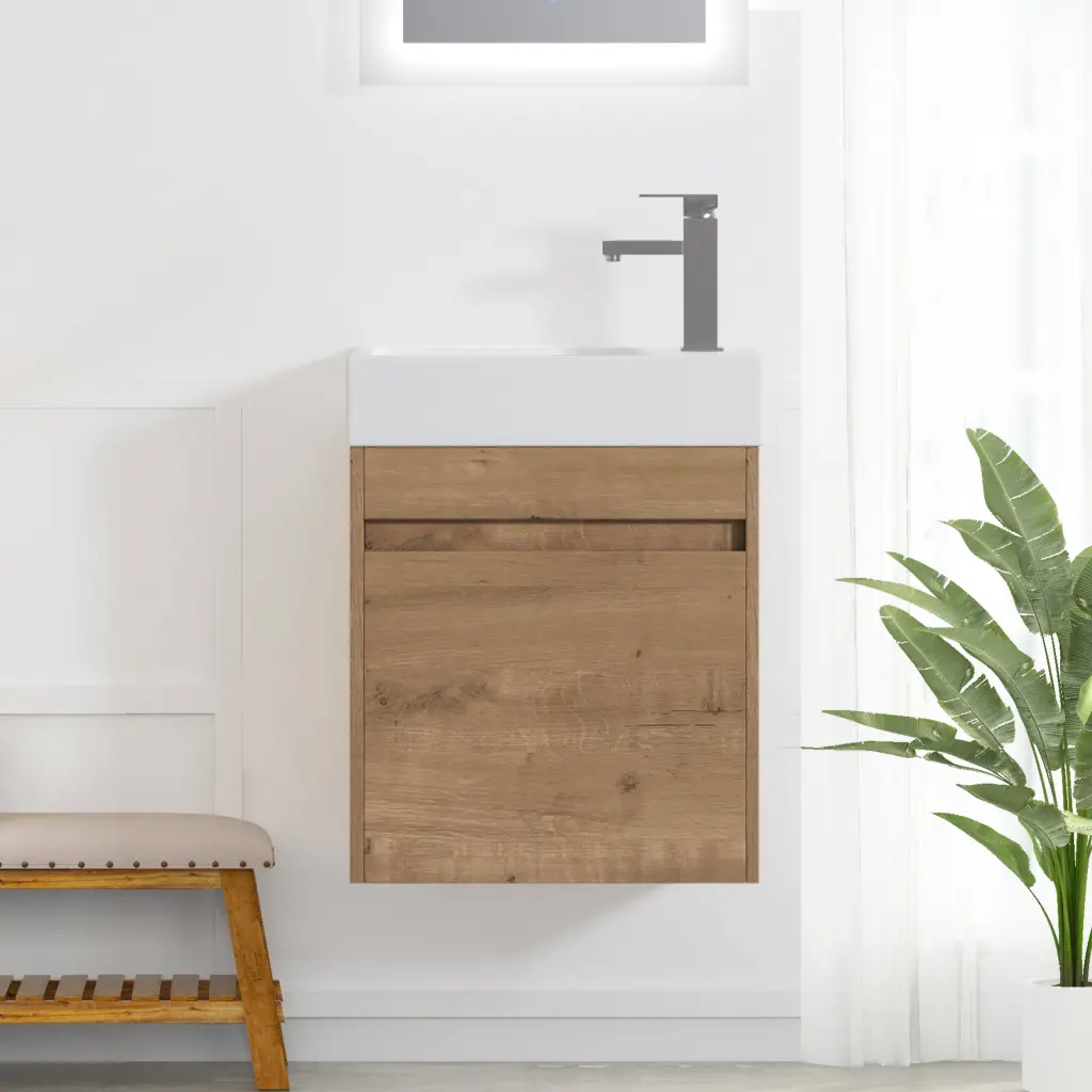 18 Inch Floating Wall Mounted Bathroom Vanity White Resin Sink Modern g-lemon