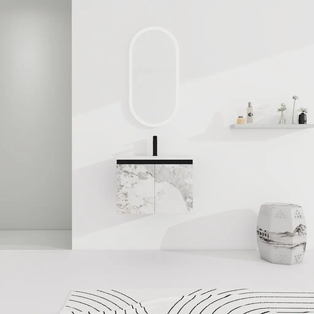 24 Inch Floating Wall Mounted Bathroom Vanity Porcelain Sink Soft Closing Drawers g-lemon
