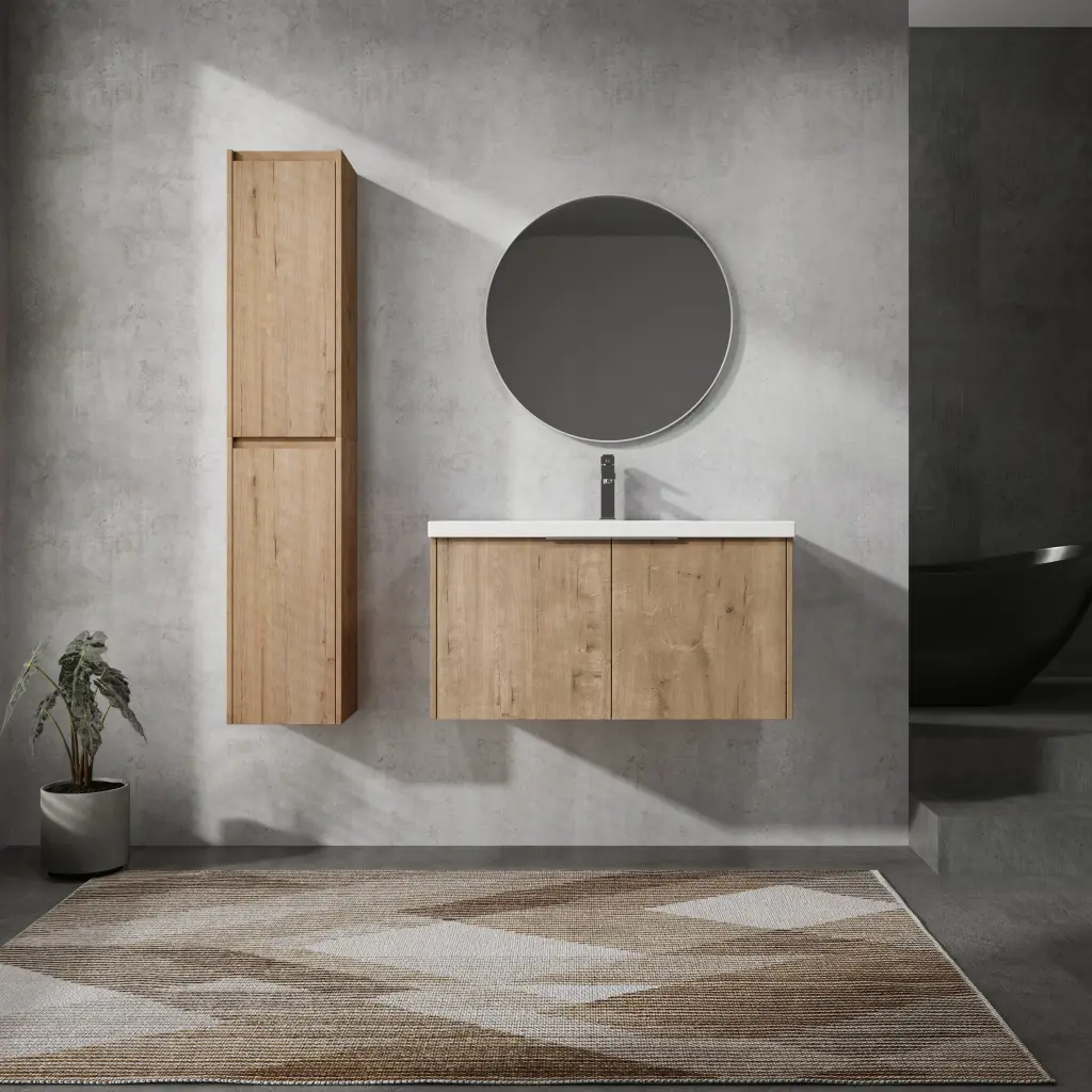 36 Inch Wall Mounted Bathroom Vanity Sink And Side Cabinet Soft Close Doors g-lemon