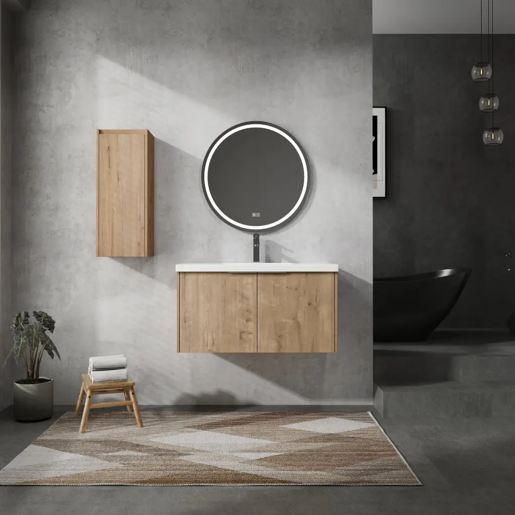 36 Inch Wall Mounted Bathroom Vanity Sink And Side Cabinet Soft Closing Doors g-lemon