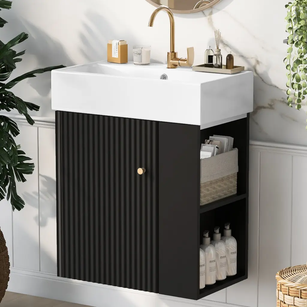 21.6 Inch Modern Floating Bathroom Vanity Porcelain Basin - Perfect Small Bathrooms rnb