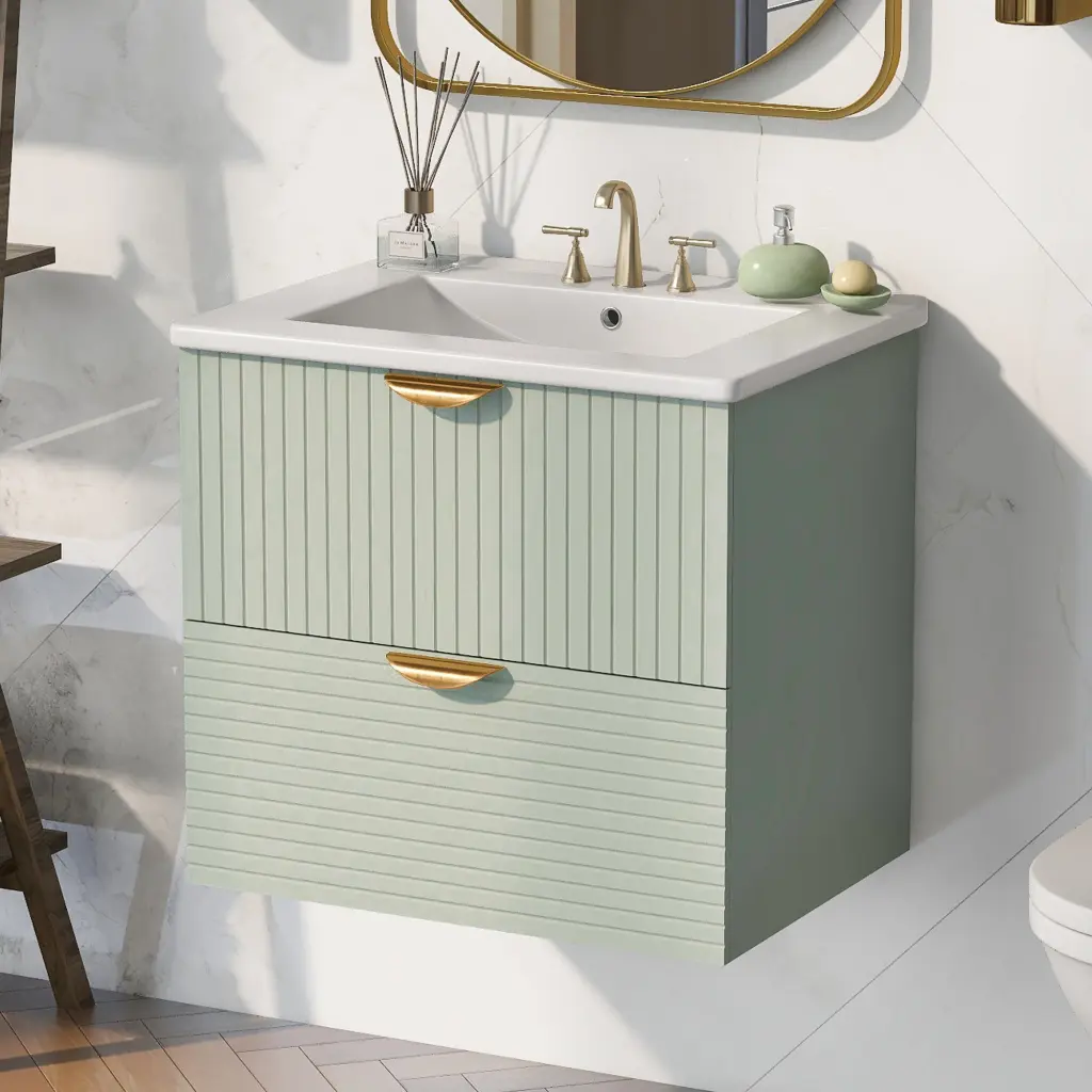 Modern 24 Inch Wall Mounted Bathroom Vanity 2 Drawers Green Idea Space Saving Design rnb