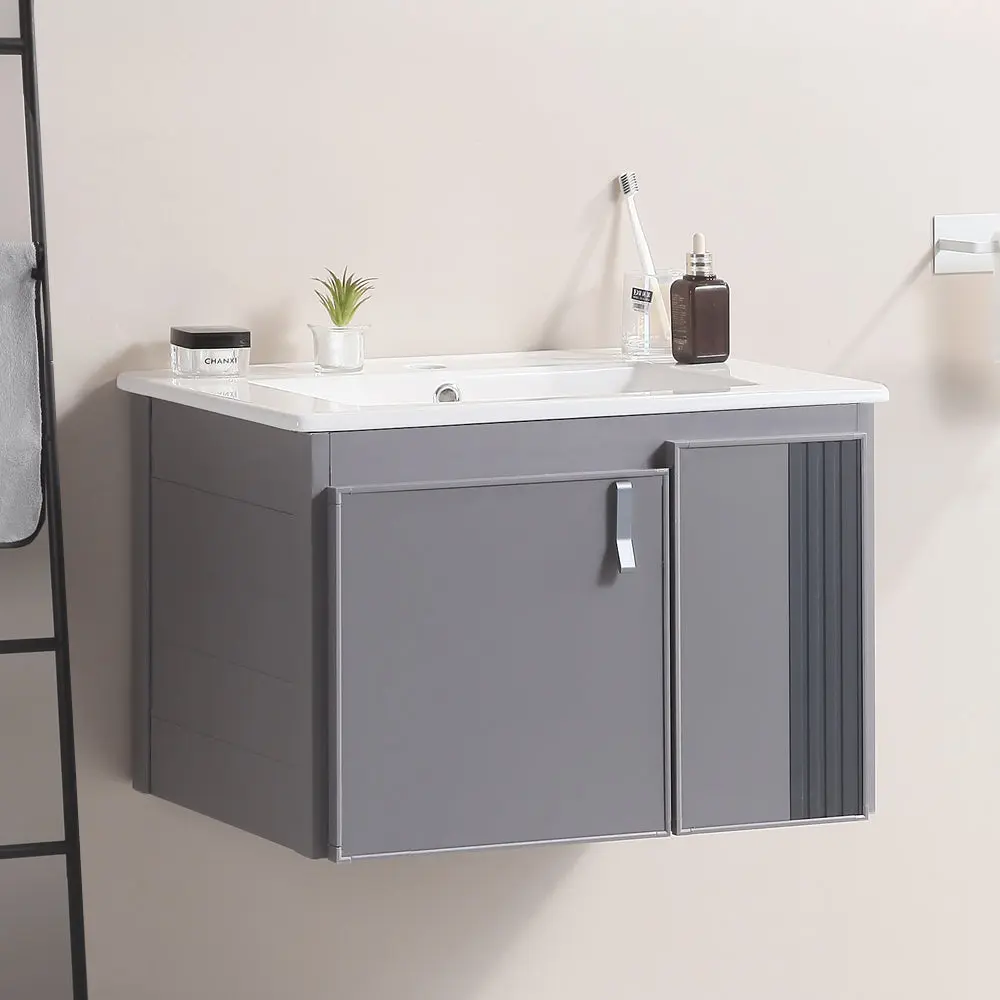 24 Inch Chic Light Metal Wall Mounted Bathroom Vanity White Sink Asymmetrical Design singularity