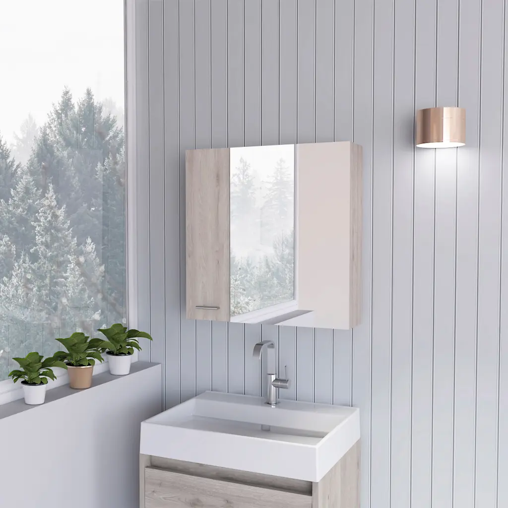 Sines Medicine Cabinet Four Internal Shelves Double Door Light Gray rta muebles colombia