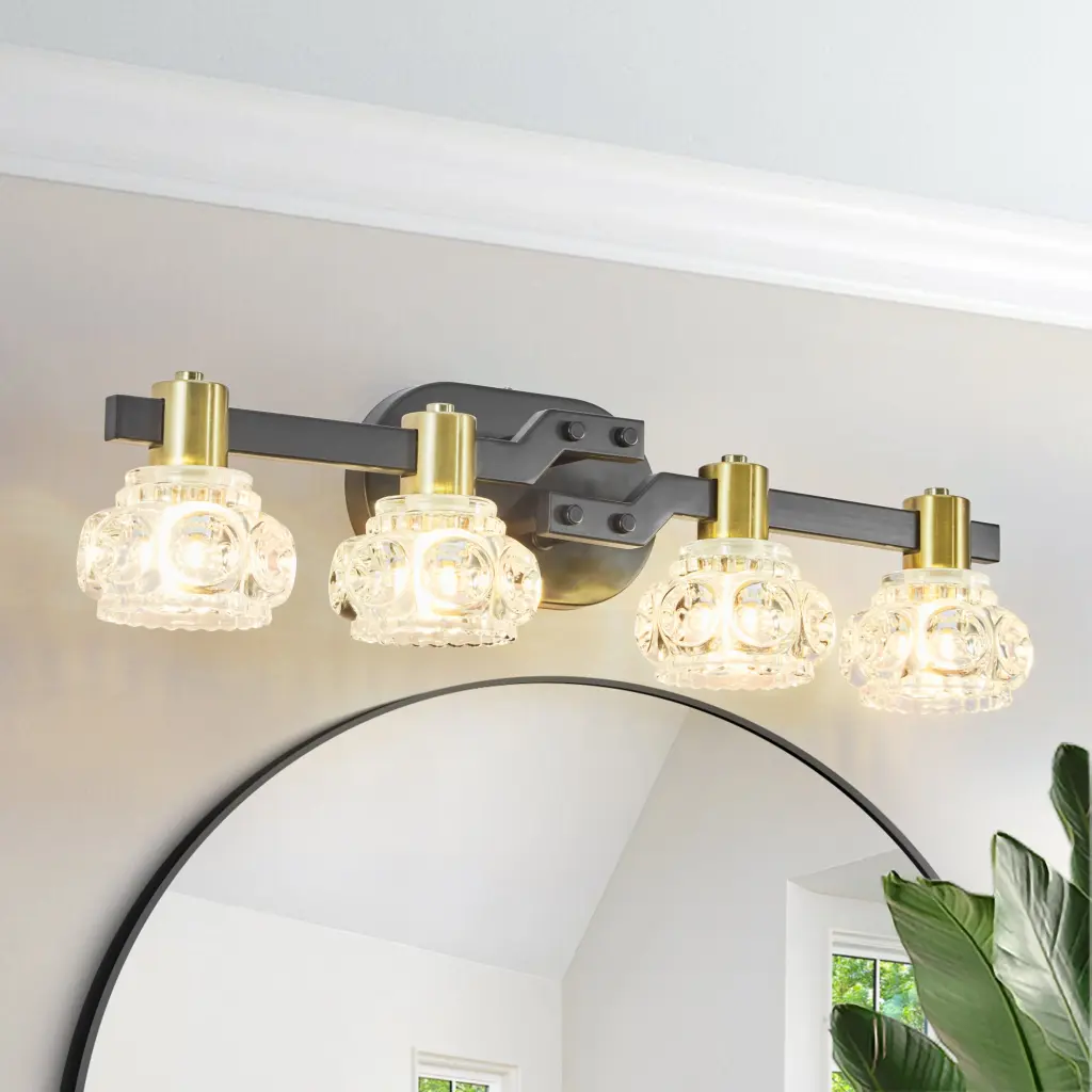 Vintage 4 Light Wall Sconce Clear Glass Shades Black Ferrous Metal Finish lighting commune