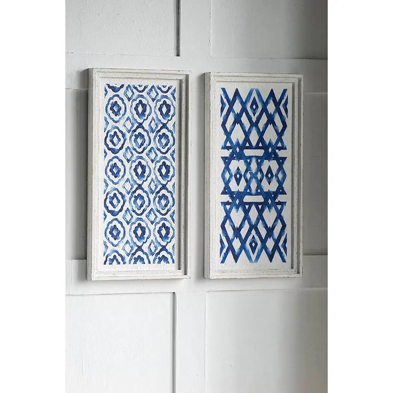 Set 2 Blue and White Hanging Sculptures Modern Wall Art Decor 12 Inches w2078