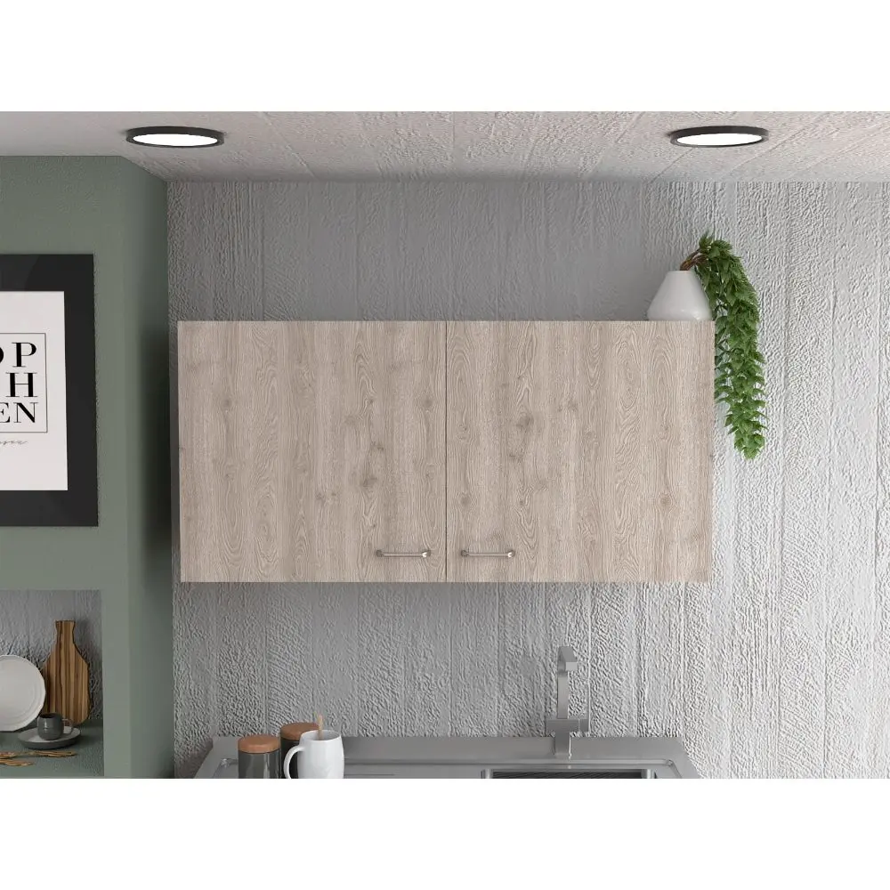 Napoles Wall Cabinet Two Shelves Double Door White Light Gray Multi Functional Storage tuhome
