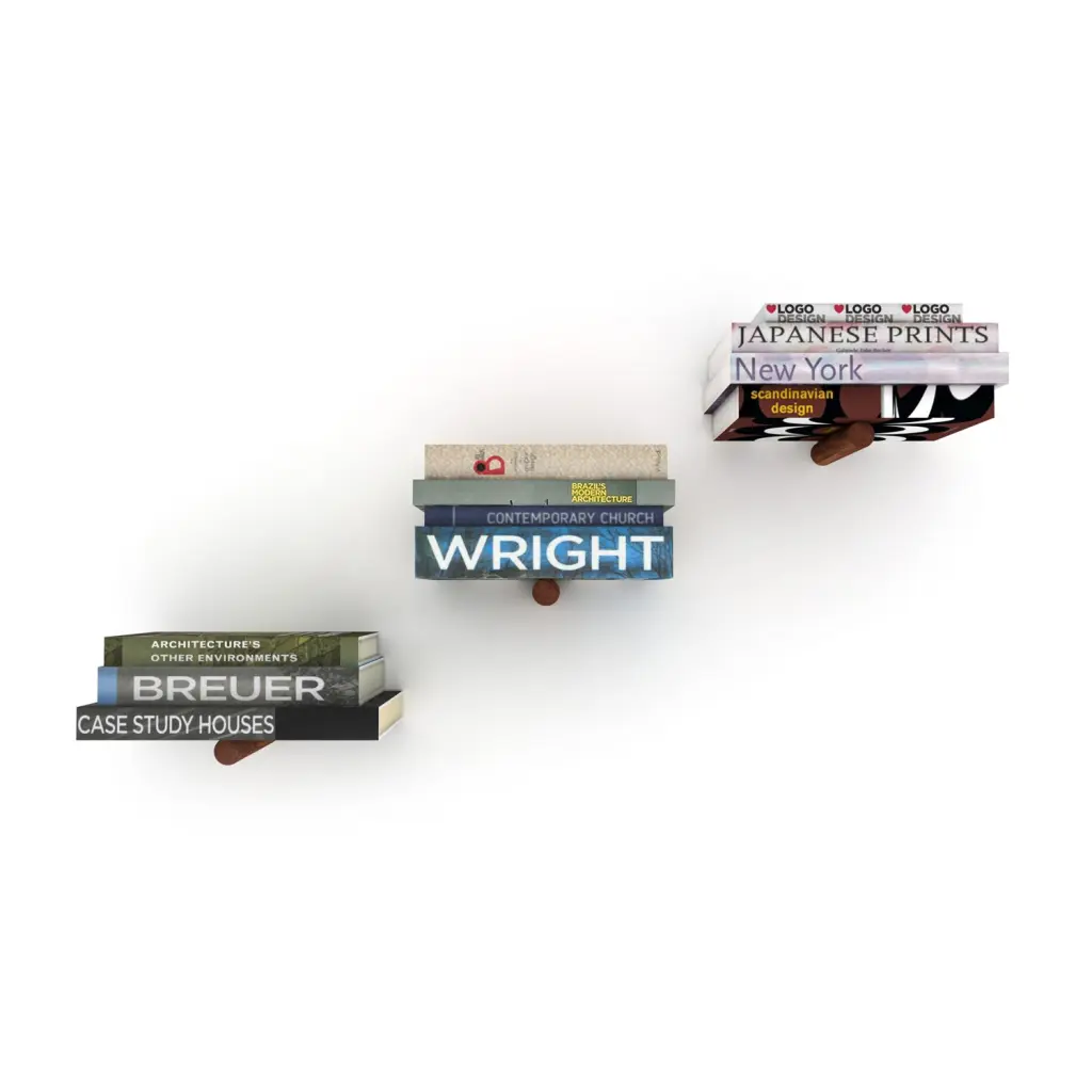 Houdini 3 Piece Shelves - Walnut Metallic Contemporary Book Holder furnia
