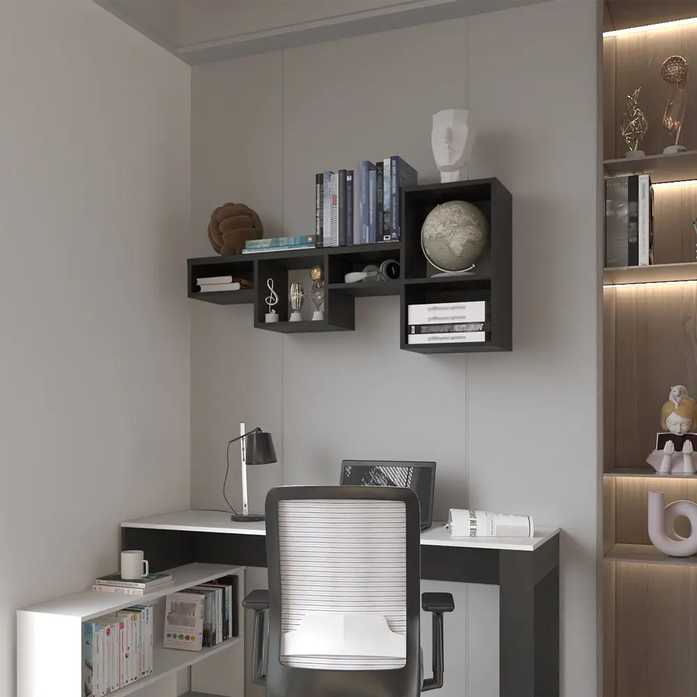 Wall Shelf Kiowa Stationery Black Particle Board Engineered Timber treevol furniture
