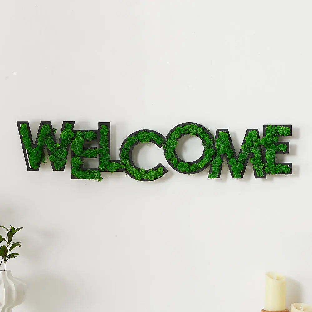 Welcome Letter Art Moss Wall Decor, Green Ferrous Metal Sign rnb