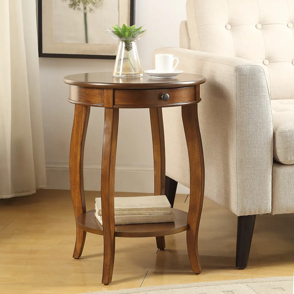 Walnut End Table 1 Drawer Transitional Living Space Furniture furniture max