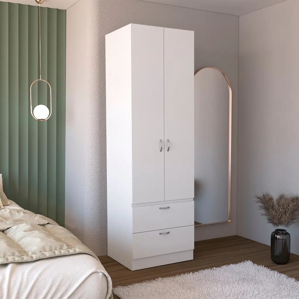 Armoire Wardrobe 76 H Hanging Rod 2 Drawers 1 Shelf White Finish Bedroom depot e-shop