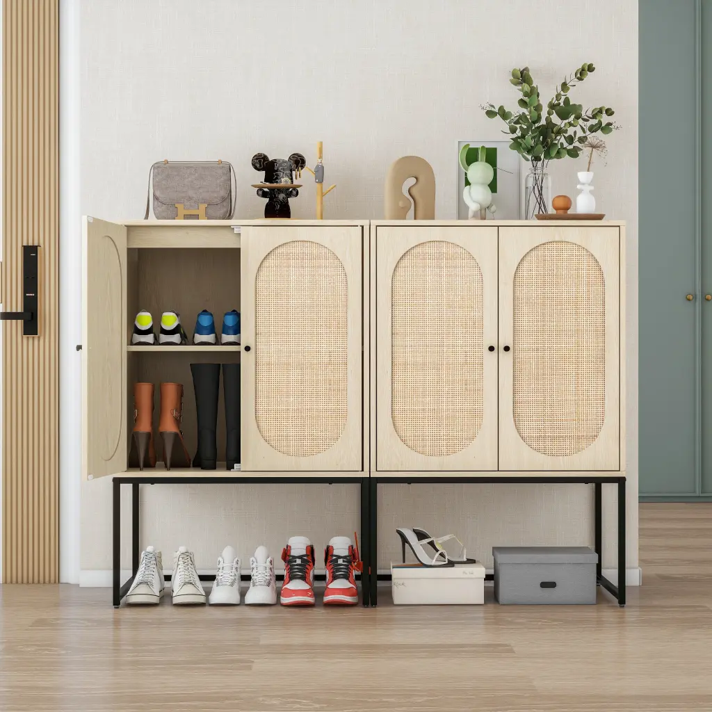 Allen 2 Door High Cabinet Set 2 Rattan Built Customizable Shelf Storage milestone homelife