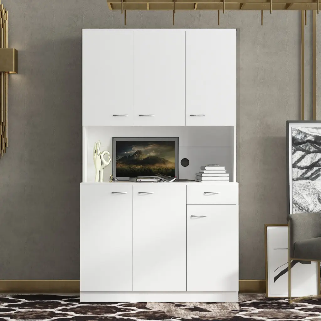 70.87 Inch Tall Wardrobe Kitchen Cabinet 6 Doors 1 Open Shelf joysource furniture