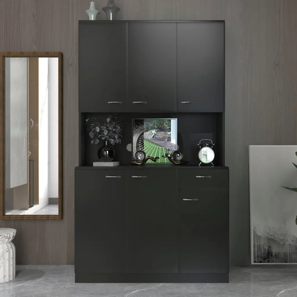 70.87 Inch Tall Wardrobe And Kitchen Cabinet 6 Doors And Open Shelves joysource furniture