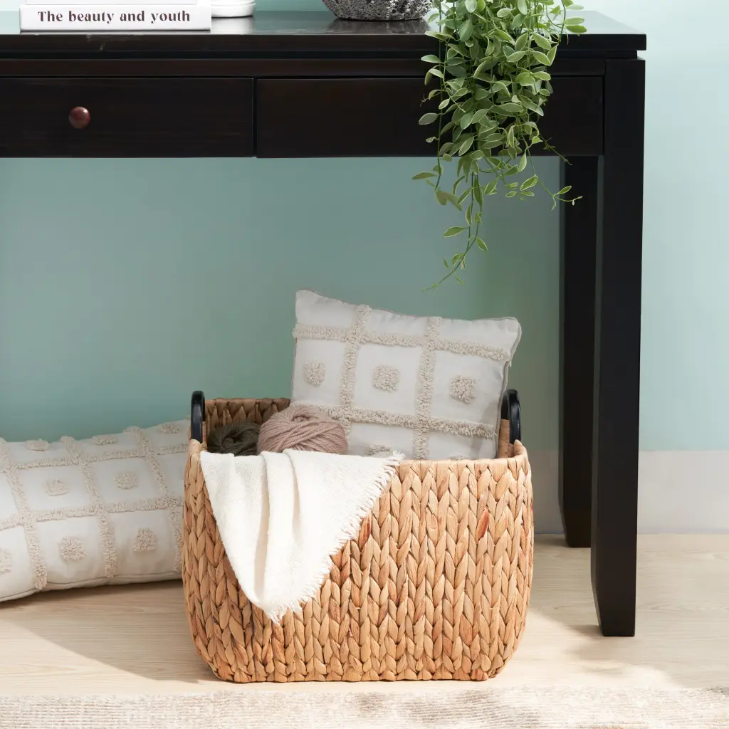 Rectangular Multi Purpose Water Hyacinth Woven Wicker Baskets Handles sol
