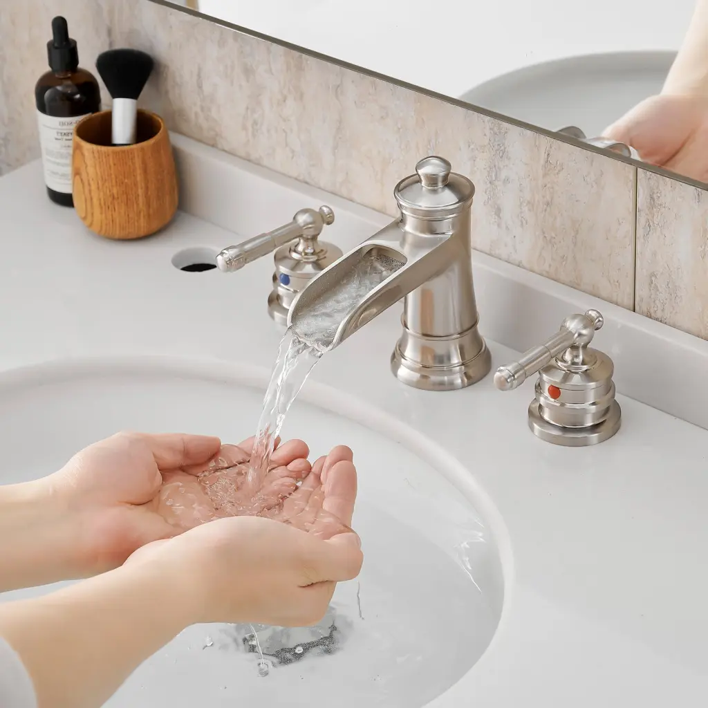 Bathroom Faucets Sink 3 Hole Applicator Nickel 8 Inch Widespread flg