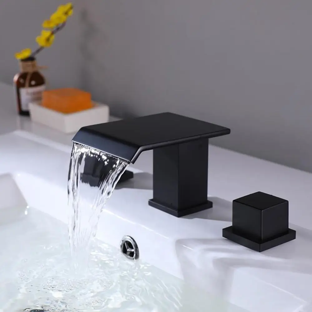 Waterfall Widespread Bathroom Sink Faucet - 3 Hole 8 Inch Two Handle Design w1059 dilusso
