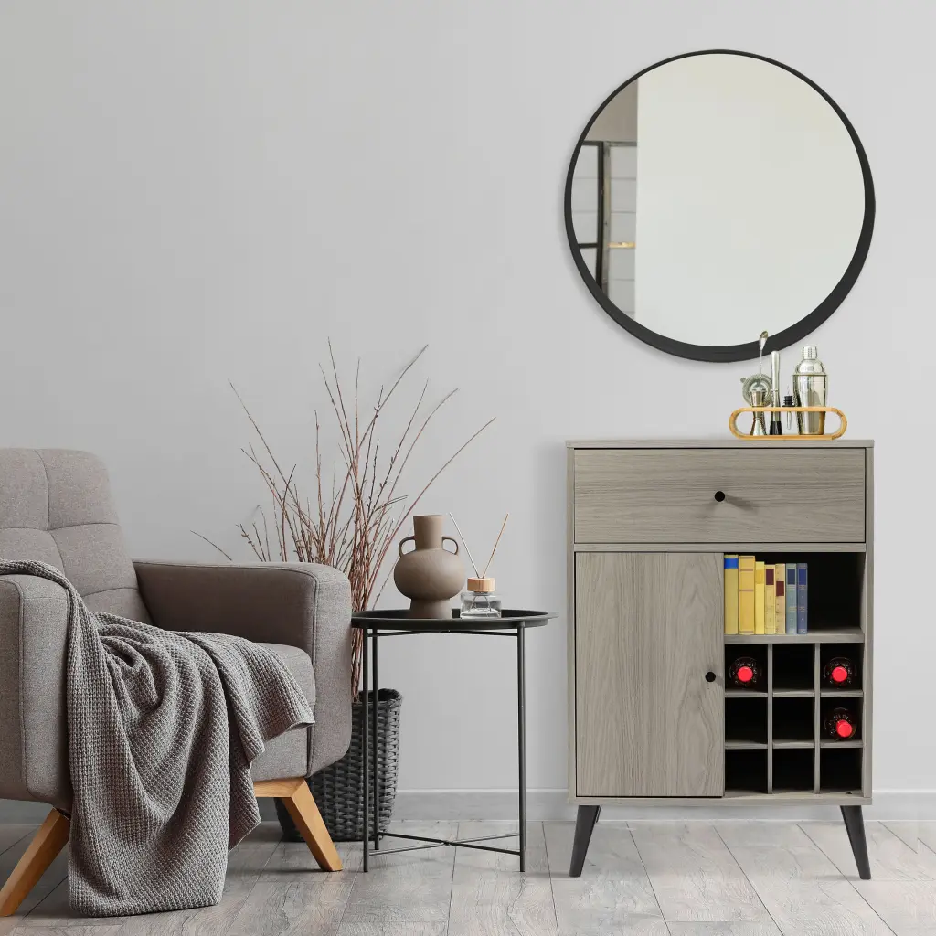Modern Grey Wine Cabinet Single Drawer and Removable Shelf atlantic inc.