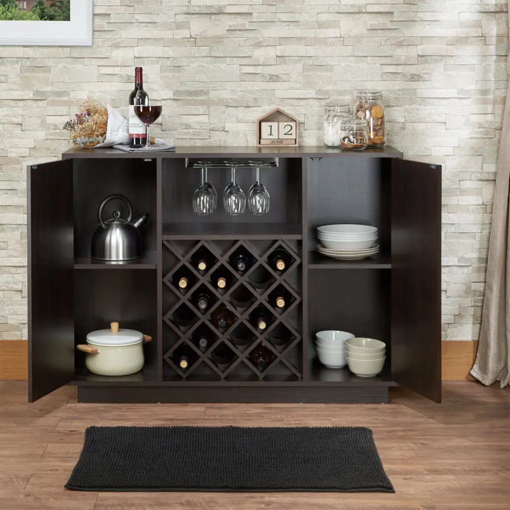Espresso 2 Door Wine Cabinet Stemware Rack Kitchen Storage furniture max