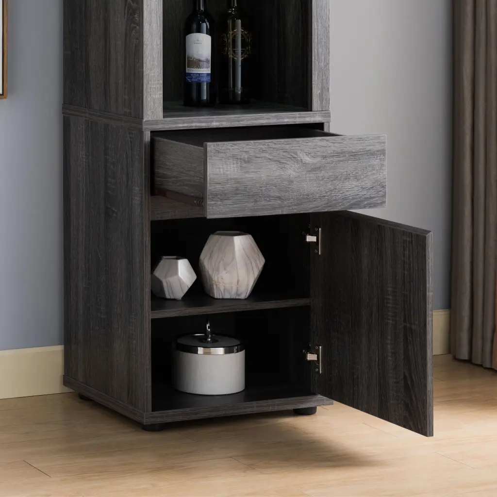 Modern Wine Showcase Cabinet Two Crystal Shelves and Storage id international- inc.