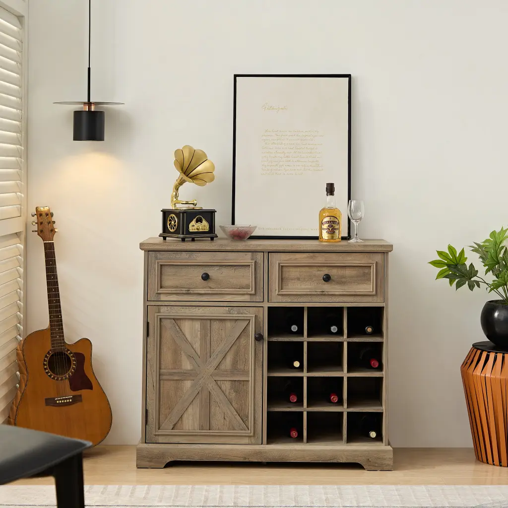 Farmhoutilize Liquor Cabinet Bar Cabinet 2 Drawers Wine Storage Furniture yilong furniture
