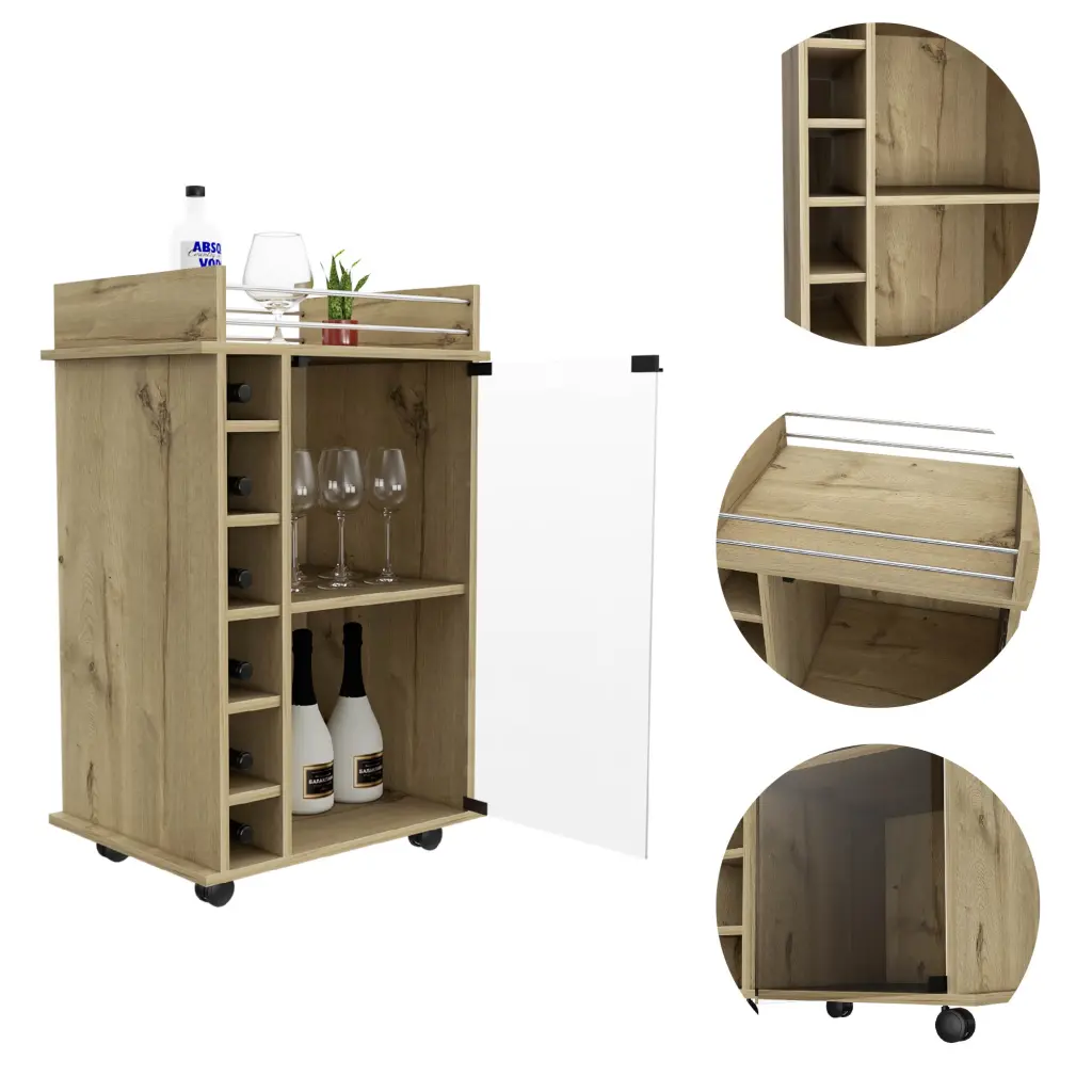 Savannah 6 Bottle 3 Shelf Bar Shopping-basket Light Oak Particle Board Wine Rack furniture max