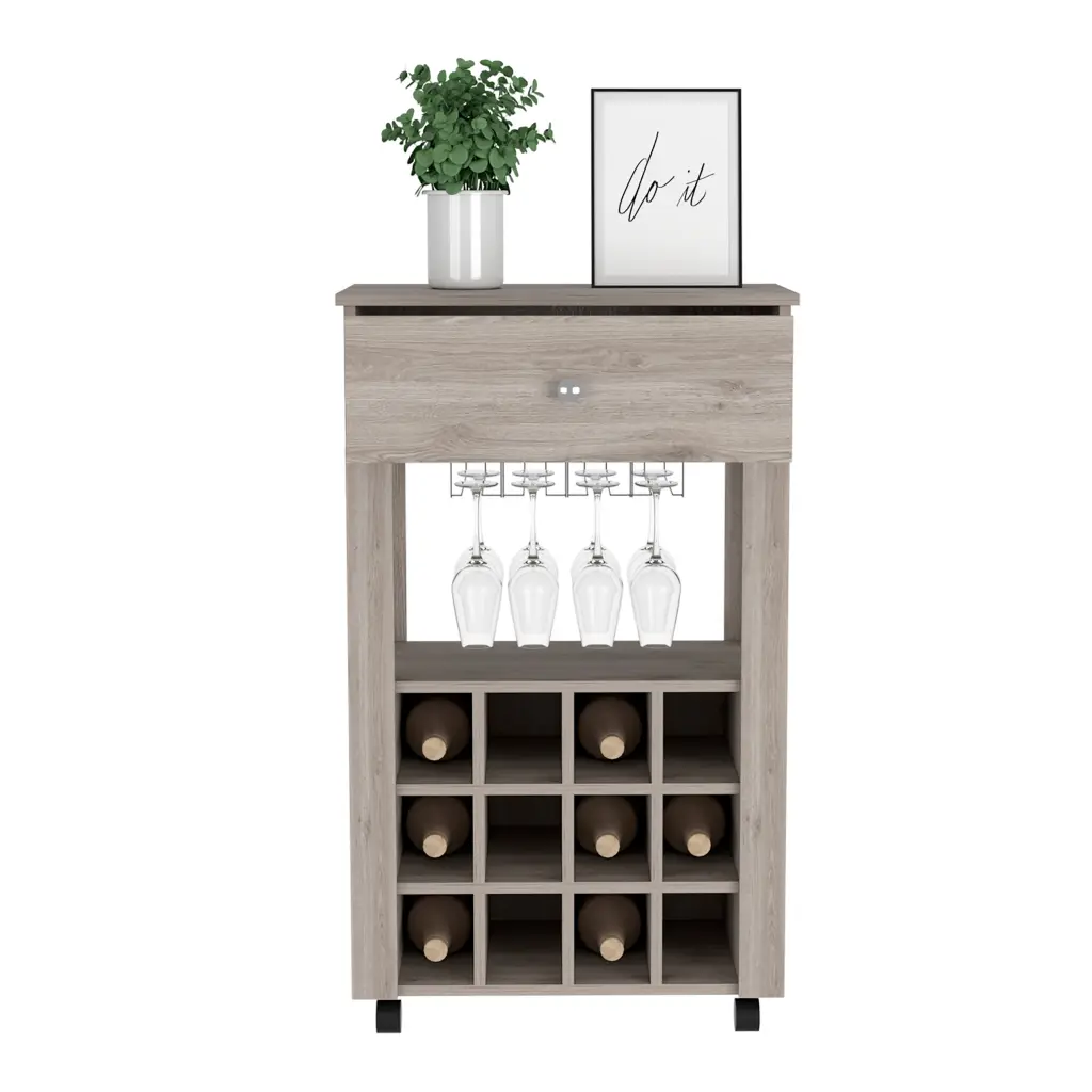 Bar Shopping Basket Bayamon Twelve Wine Cubbies Four Legs Light Gray Finish treevol furniture