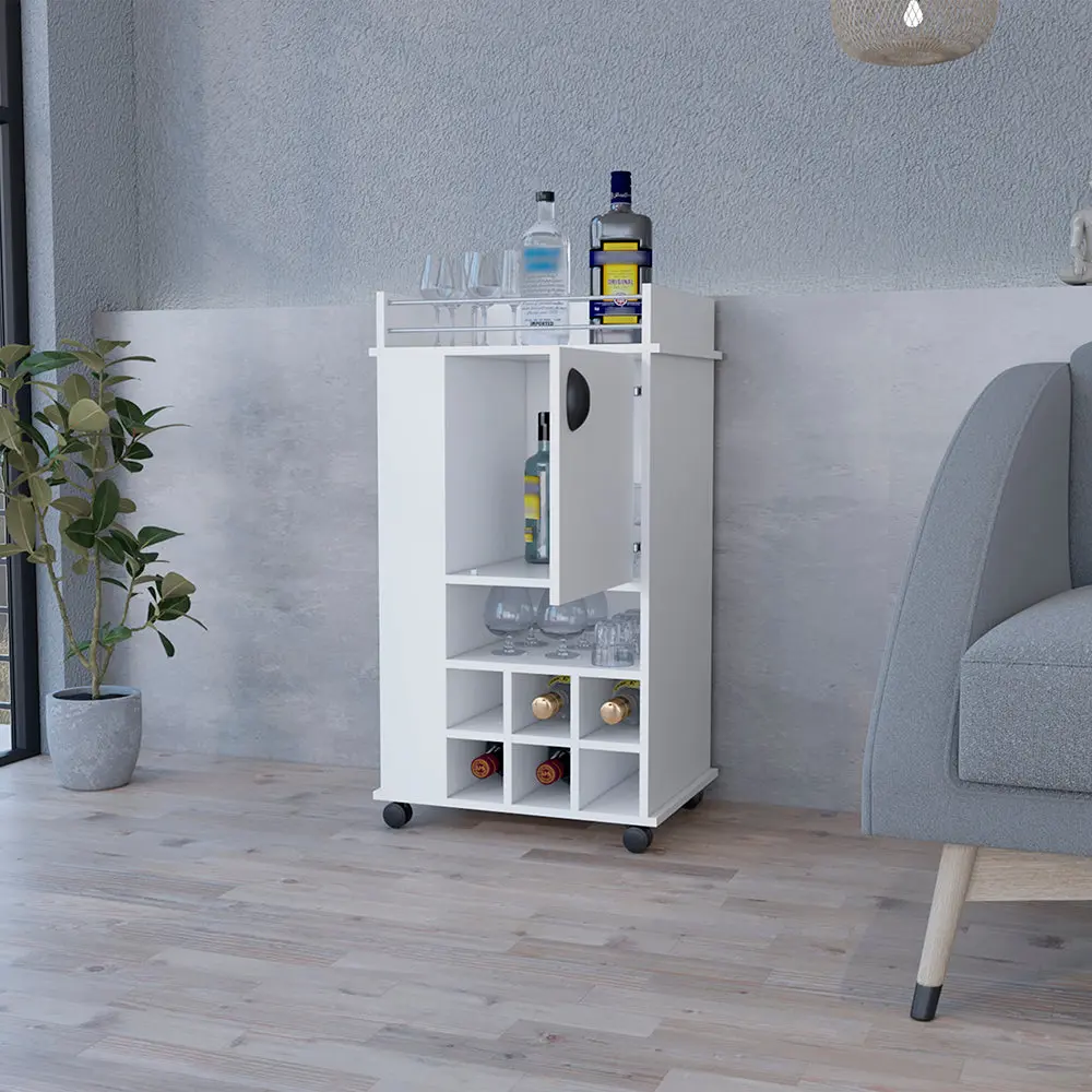 Bar Shopping Basket Casters Reese Six Wine Cubbies And Single Door White treevol furniture