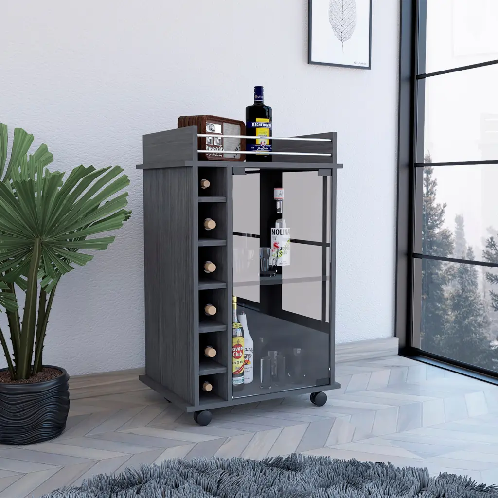 Dukat Bar Shopping Basket Two Shelves Six Built Wine Rack Four Casters tuhome