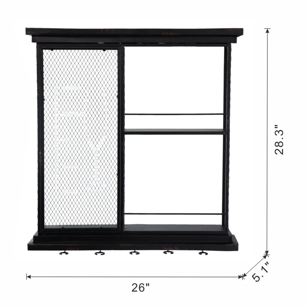 26X5.1X28.3" Black Floating Wine Bar Shelf Crystal Holder w2078