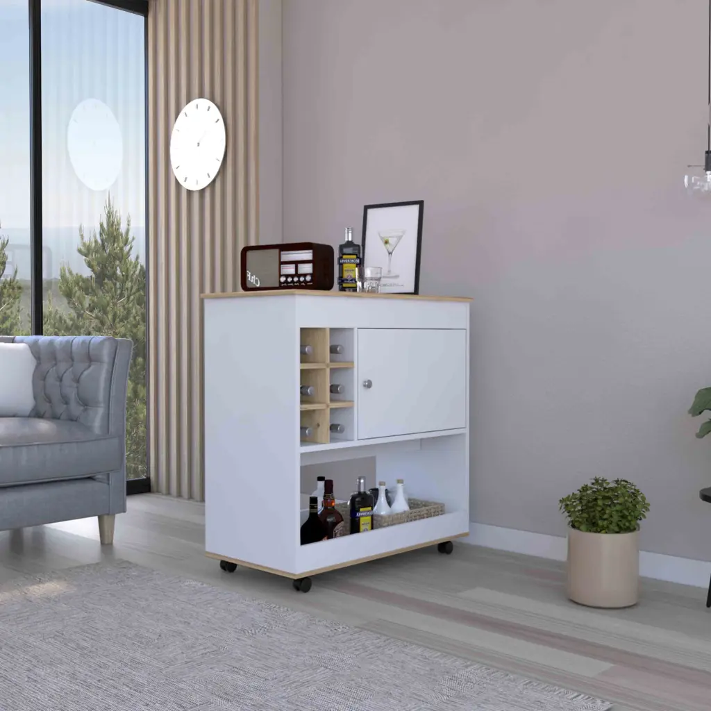 Camelia Bar Shopping Basket Lower Panel Six Bottle Cubbies and Cabinet Light rta muebles colombia
